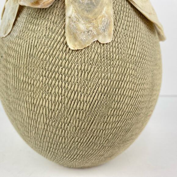 Ceramic Scratch Texture Vase with Shell Collar - Picture 3 of 8
